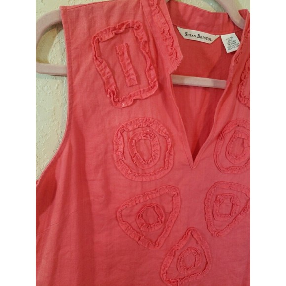 Susan Bristol Tunic 100% linen Sleeveless V-Neck Size Medium Coral - Picture 3 of 8